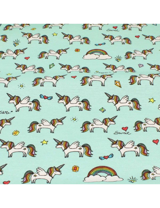 Tissu coton/polyester licorne aqua