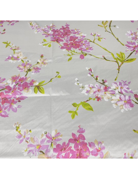 Coupon taffetas argenté/fleurs 300 x 145 cm