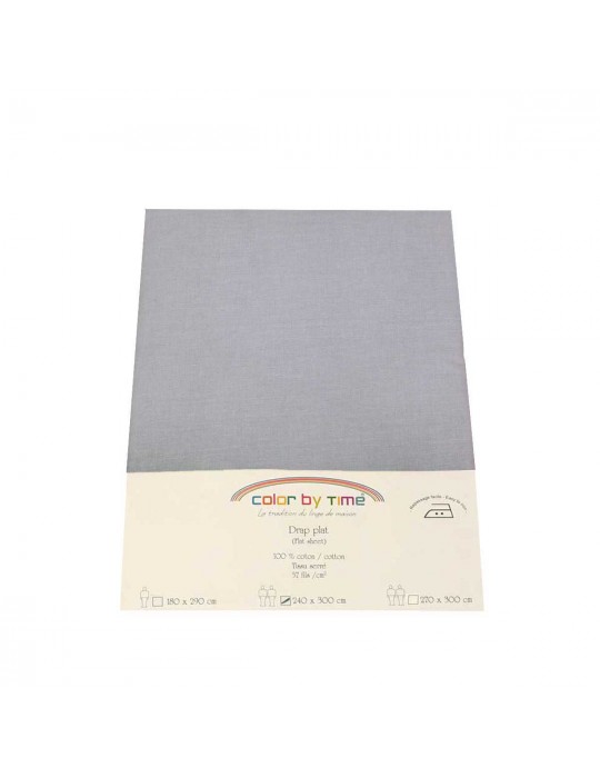 Drap plat 100 % coton 240 x 300 cm gris