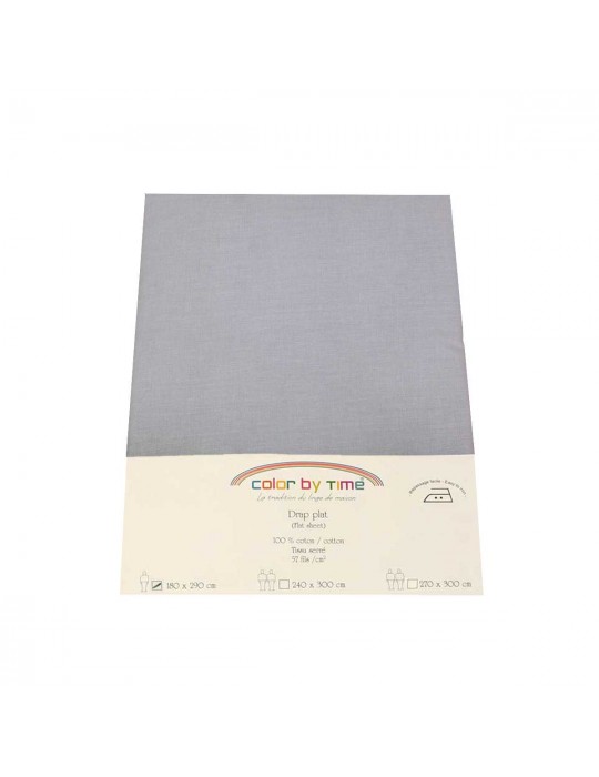 Drap plat 100 % coton 180 x 290 cm gris