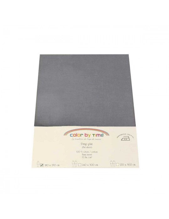 Drap plat 100 % coton 180 x 290 cm gris