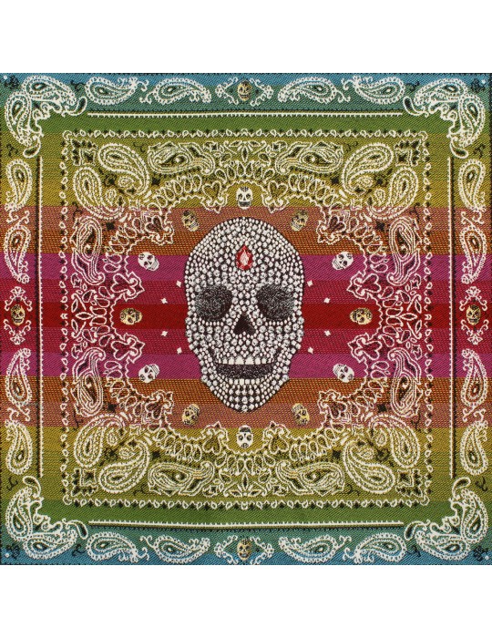 Carré jacquard 48 x 48 cm tête de mort rose