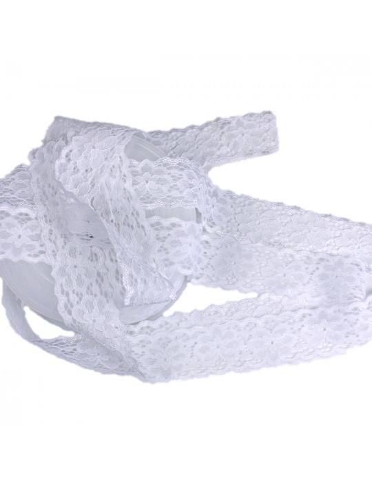 Dentelle florale élastique 25 mm blanc