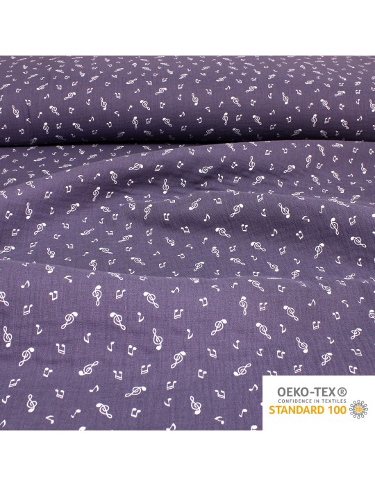 Tissu double gaze imprimé oeko-tex 130g/m² violet