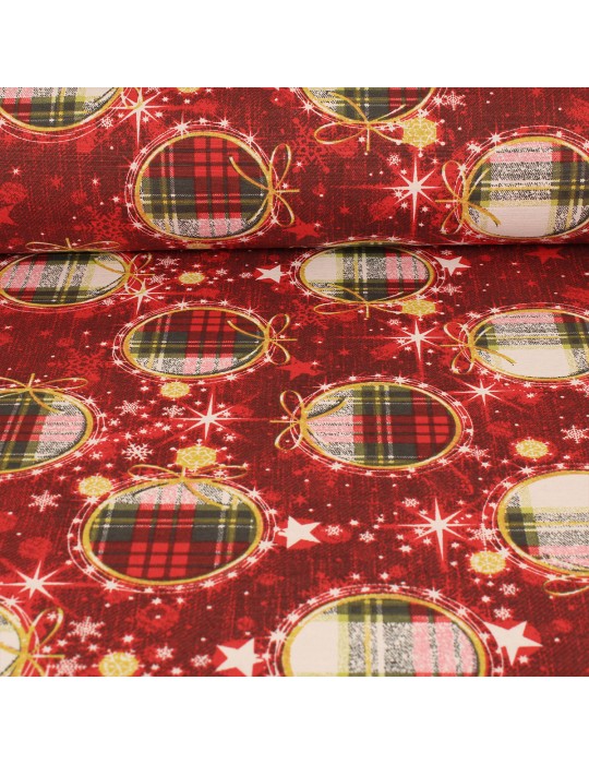 Tissu coton/polyester imprimé Noël rouge